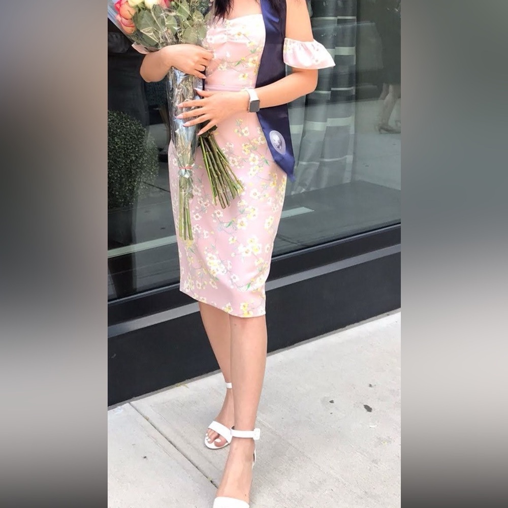Express Pink Floral Midi Dress